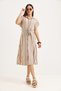 Mink Polyester Fabric Shirt Collar Short Sleeve Striped Stone Belted Mini Shirt Dress