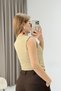Mink Fabric Textured V-Neck Double-Look Crop Form Sleeveless Vest with Button Detail - 4