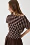 Brown Polka Dot Degaje Collar Short Sleeve Gathered Waist Comfortable Form Woven Blouse - 3