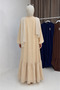 Beige Stretchy Textured Round Neck Loose Cut Brooch Detailed Skirt with Ruffles Hijab Dress - 2