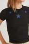 Black Cotton Stretchy Ribbed Fabric Short Sleeve Star Detail Tight Fit Crop Blouse - 4