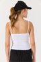 White Stretchy Textured Thin Strap Square Neck Slim Fit Basic Casual Crop Blouse - 5