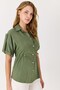 Khaki Woven Fabric Short Sleeve Classic Collar Regular Fit Shirt with Adjustable Waist and Buttons - 3