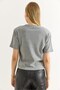 Gray Stretch Fabric Crew Neck Short Sleeve Basic T-Shirt with Padding Detail and Comfortable Fit - 4