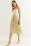 Green Viscose Textured High Waist Relaxed Fit Buttoned Floral Patterned Comfortable Skirt - 2