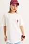 White Cotton Textured Crew Neck Drop Shoulder Oversize Sweet Peach Printed Comfortable Fit T-Shirt - 2