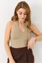 Mink Stretch Fabric Halter Neck U-Neck Slim Fit Knitted Crop Blouse Suitable for Daily Use - 4