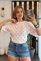 Pink Lycra Stretch Fabric Crew Neck Short Sleeve Polka Dot Patterned Knitted Blouse - 2