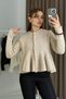 Mink Soft Textured Crew Neck Long Sleeve Buttoned Knitwear Cardigan with Flywheel Detail - 2