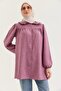 Dusty Rose Linen Fabric Baby Collar Buttoned Elastic Sleeves Comfortable Fit Shirt Tunic - 4