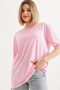 Pink Cotton Fabric Crew Neck Short Sleeve Oversize Basic Straight Cut Comfortable Fit T-Shirt