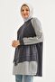 Gray Viscose Blended Stretch Fabric Tunic with Raglan Sleeves, Shirt with Garnished Sleeves and Skirt Detail - 2