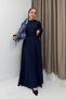 Navy Blue Ayrobin Fabric Long Sleeve Pleated Detailed Hijab Dress with Mobile Belt - 4