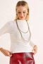 White Ribbed Stretchy Knitted Fabric High Neck Long Sleeve Bodycon Slim Fit Blouse - 2