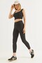 Black Ribbed Polyester Fabric High Waist Gathering Effect Stretchy Textured Knitted Leggings