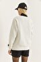 White Woven Three-Thread Raised Crew Neck Regular Straight Cut Printed Sweatshirt - 5