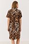 Brown Leopard Patterned Crew Neck Midi Length Comfortable Fit Dress with Side Pockets - 4