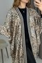 Leopard Acrylic Textured Off-Shoulder Oversize Stripe Detailed Patterned Knitwear Kimono - 3