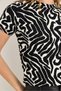 Black Ribbed Knitted Fabric Crew Neck Short Sleeve Flexible Textured Zebra Pattern Blouse - 4