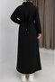 Black Viscose Textured Shirt Collar Tie-Waist Straight Cut Basic Hijab Dress - 2