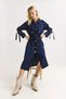 Navy Blue Stretch Denim Fabric Shirt Collar Gold Button Epaulet Detail Modern Cut Dress - 5