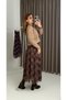 Brown Chiffon Fabric Elastic Waist Asymmetrical Cut Lined Line Patterned Comfortable Fit Skirt - 4