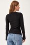 Black Cotton Blend Crew Neck Long Sleeve Knitted Blouse with Button Detail at Ankle - 5