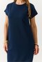 Navy Blue Stretchy Textured Crew Neck Short Sleeve Comfortable Cut Basic Dress with Side Pockets - 3