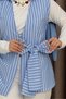 Blue Striped Patterned Shirt Collar Sleeveless Waist Tie Comfortable Form Woven Blouse - 2