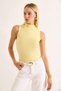 Yellow Stretchy Textured Stand Collar Sleeveless Modern Cut Easy to Combine Knitted Top Blouse