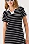Black Cotton Stretch Fabric Crew Neck Short Sleeve Striped Pattern Knitted Dress - 5