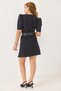 Black Stretchy Crepe Fabric Balloon Sleeve Modern Cut Comfortable Casual Dress with Belt Accessory - 5