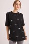 Black Crew Neck Short Sleeve Oversize Wide Cut Eye Print Detailed Knitted T-Shirt - 2
