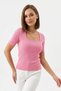 Pink Camisole Fabric Square Neck Short Sleeve Ribbed Textured Slim Fit Crop Blouse