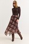 Brown Chiffon Fabric Asymmetrical Cut Skirt with Elastic Waist and Lined Plaid Pattern - 3