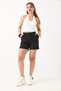 Black Linen Look High Waist Zippered Pocket Relaxed Fit Woven Fabric Shorts