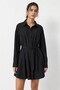 Black Cotton Blend Shirt Collar Long Sleeve Buttoned Belt Detailed Woven Dress - 3
