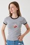 Gray Cotton Crew Neck Short Sleeve Slim Fit Cherry Printed Knitted T-Shirt - 3