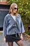 Gray Plush Soft Textured V-Neck Wide Cut Front Tie Practical Use Jacket - 3