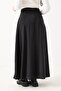 Black Woven Fabric Flexible Elastic Waist Comfortable Cut Long Skirt with Side Pockets - 4