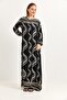 Black Viscose Fabric Long Sleeve Loose Fit Dress with Elasticated Sleeves and Comfortable Fit, Suitable for Hijab Wear - 5