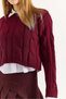 Burgundy Knitted Textured Crew Neck Long Sleeve Crop Form Garnished Shirt Detailed Sweater - 4