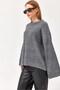 Smoked Viscose Blended Crew Neck Drop Shoulder Oversize Flowy Knit Sweater - 5