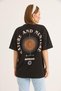 Black Cotton Blend Crew Neck Short Sleeve T-Shirt with Back and Chest Print - 5