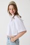 White Crew Neck Short Sleeve Crop Form Blouse with Pleated Detail on the Chest and Comfortable Cut - 3