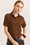 Brown Muslin Soft Textured Shirt with Collar, Drop Shoulder, Short Sleeves, Buttoned, Relaxed Fit Shirt - 2
