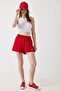 Red Cotton Two-Thread Fabric High Waist Elasticated Racket Printed Comfortable Form Knitted Shorts - 3