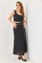 Brown Lace Knitted Fabric Elastic Regular Waist A-Line Skirt with Adjustable Belt - 2