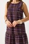 Plum Woven Fabric Crew Neck Zero Sleeve Comfortable Form-Fitting Lined Ruffle Midi Dress - 4
