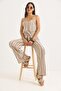 Mink Modal Fabric Thin Straps Waist Belted Side Pockets Relaxed Fit Patterned Jumpsuit - 3